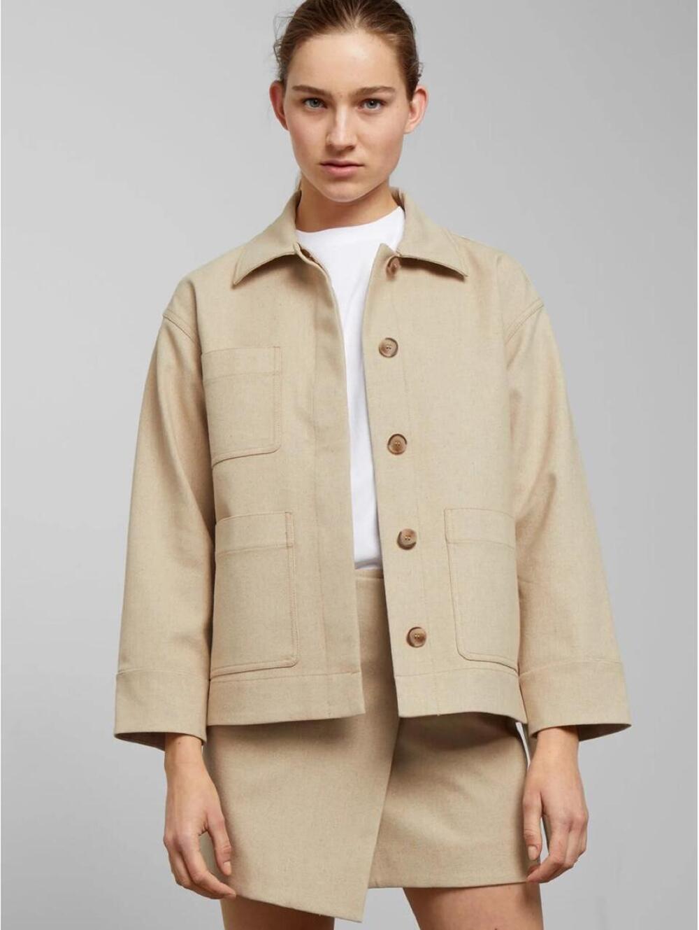 Weekday Womens Linen Jacket Tan Size L European Boxy Fit